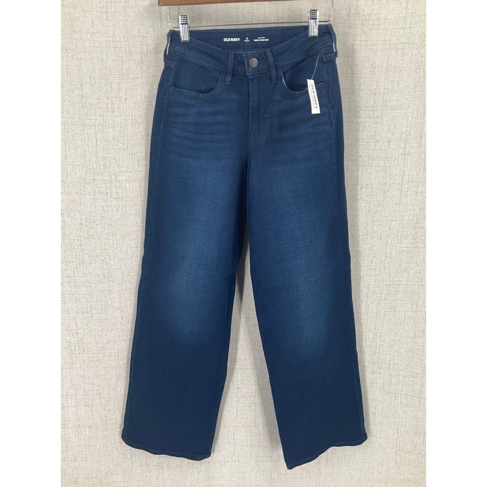 Old Navy Wow Wide Leg Jeans Women 0 Short Dark Indigo High Rise Stretch Classic